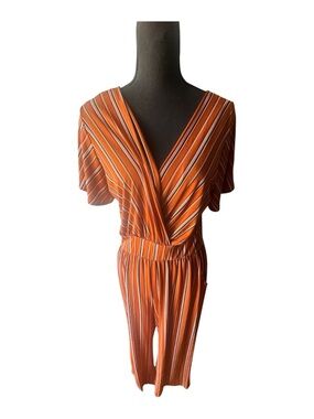 Gilli Rust Striped Surplice Wide Leg Jumpsuit Wrap Front Size L Boho Chic